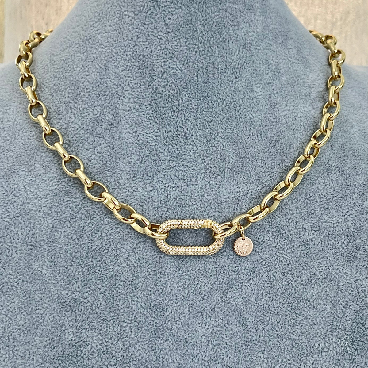 AERIS I — 18K Gold-Filled Large Oval-Link Chain Necklace with Pavé
