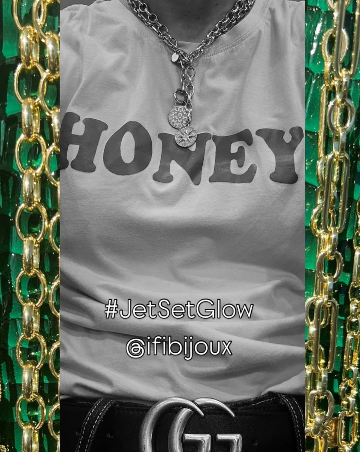 IFI BIJOUX LUNARA necklace — gold-filled oval-link chain with double-sided lunar phases charm. Grace in Motion. Glamour on Arrival.