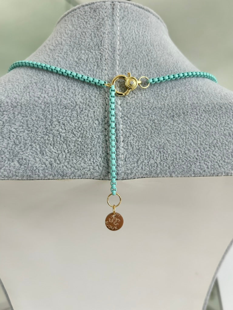 AZUR (Turquoise) Enamel Chain Necklace with Natural Chalcedony