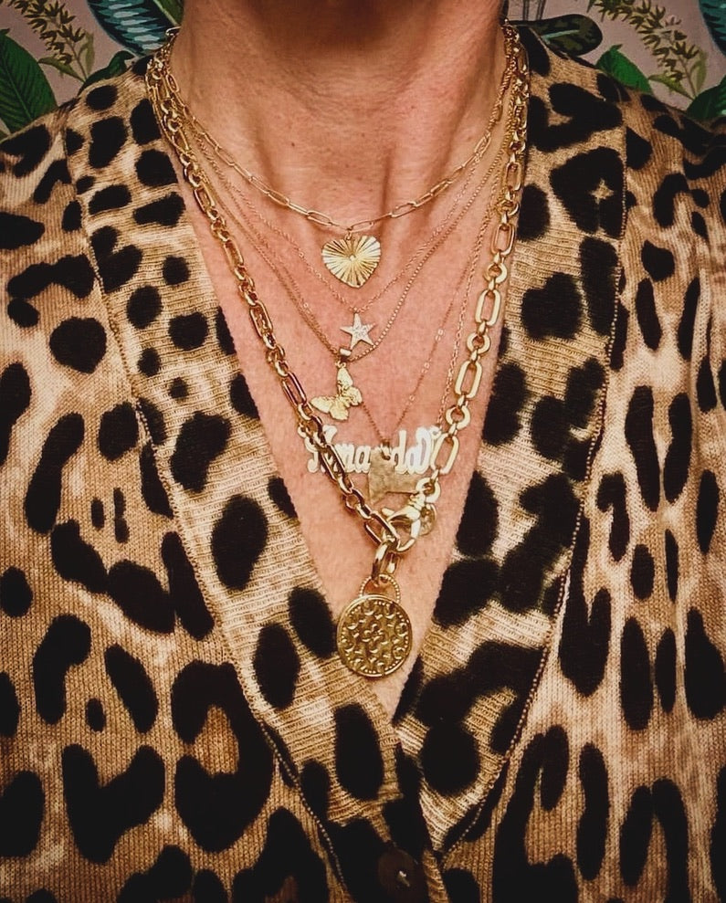 IFI BIJOUX LUNARA necklace — gold-filled oval-link chain with double-sided lunar phases charm. Grace in Motion. Glamour on Arrival.